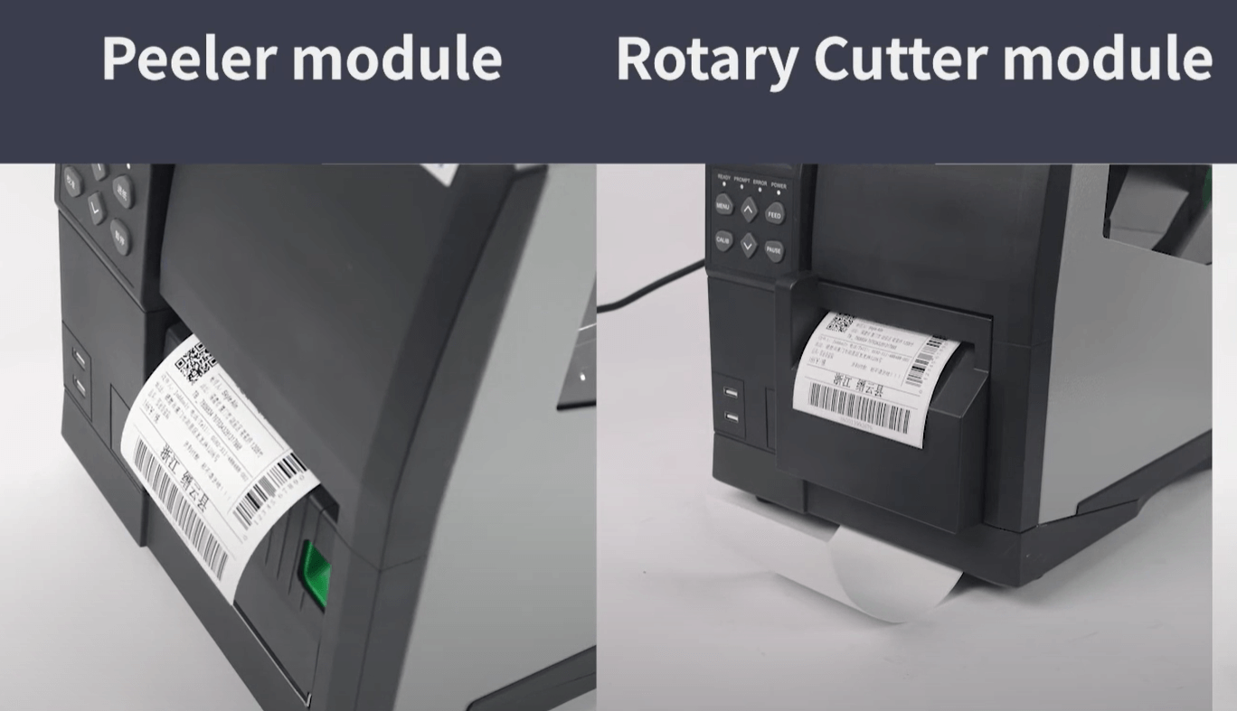 Peeler module in action, separating a label from its backing