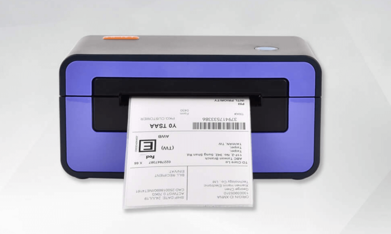 Shipping label being printed for a package