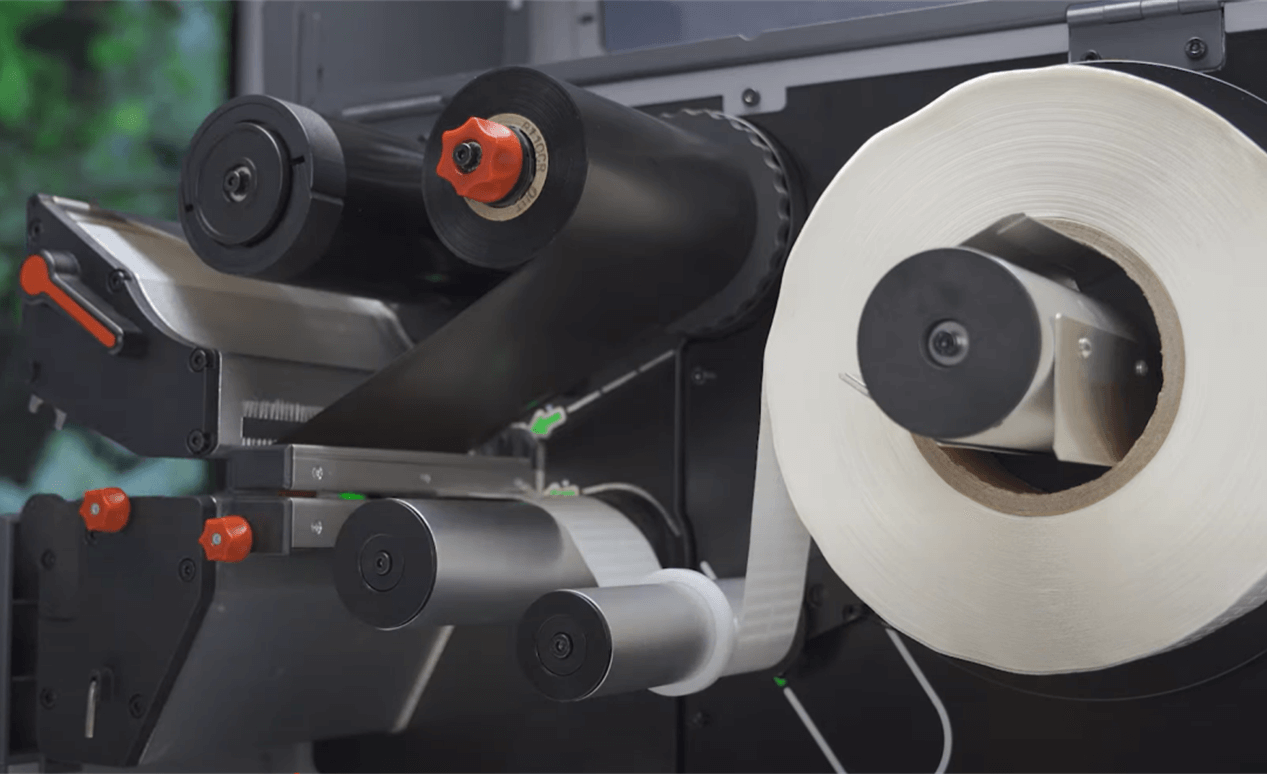 Inside mechanism of a roll label printer