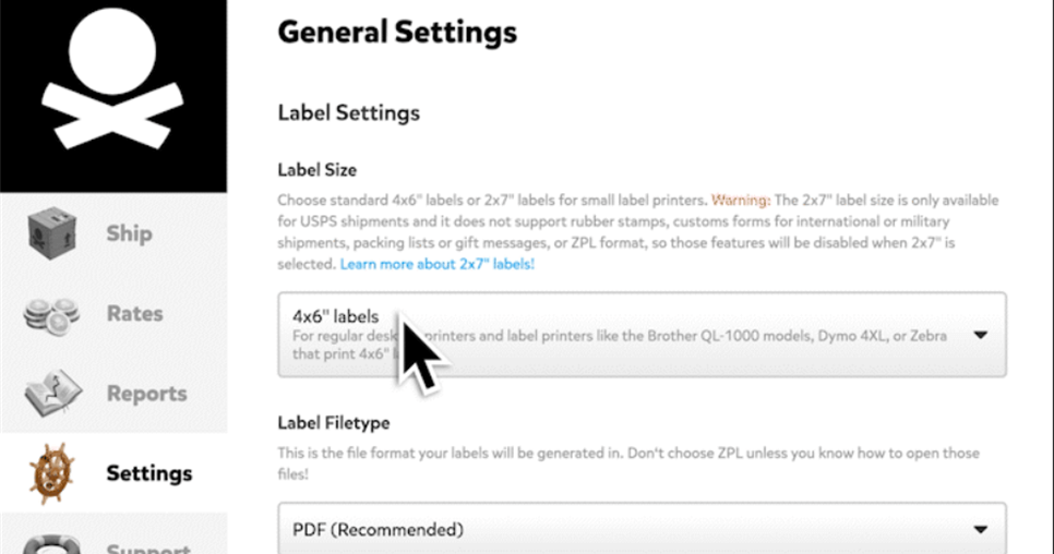 Label Output Size settings