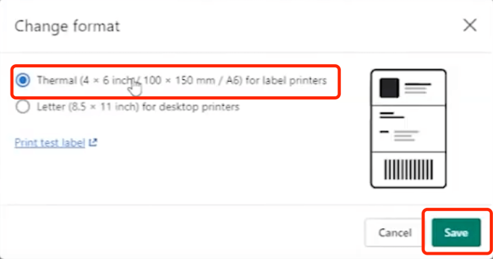 shipping label print settings