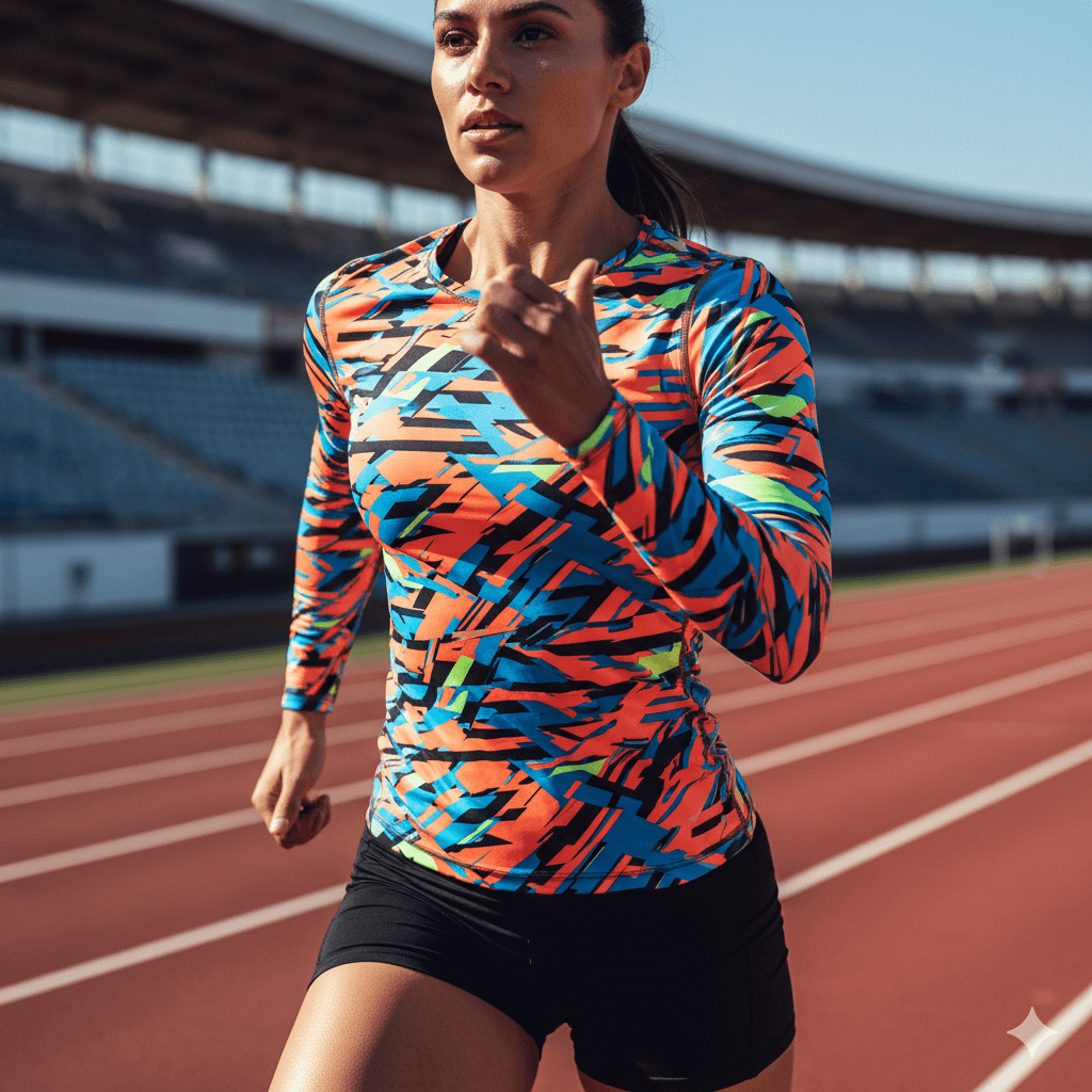 Athlete wearing vibrant, custom-printed sportswear
