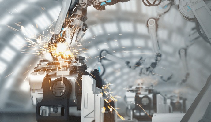 High-tech manufacturing facility with robotic arms