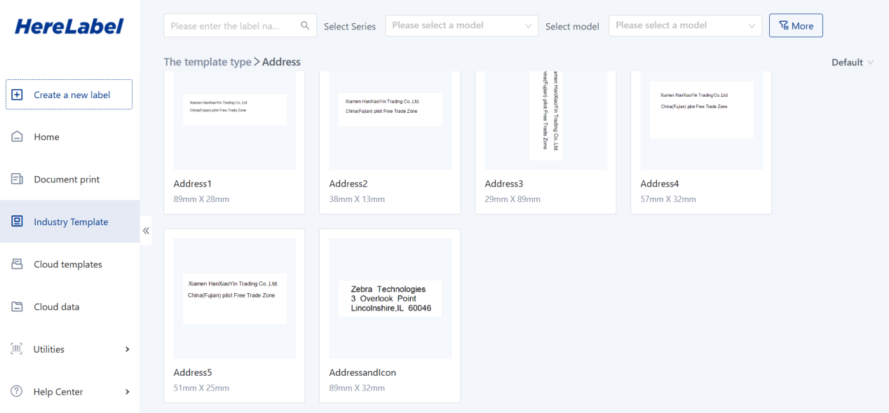 HereLabel template selection