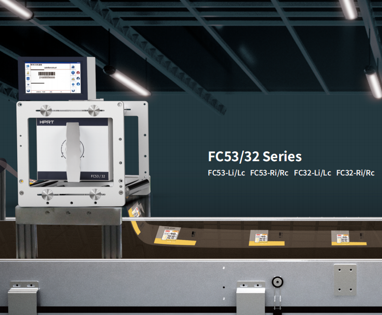 HPRT FC53 TTO printer mounted on a horizontal flow-pack packaging line