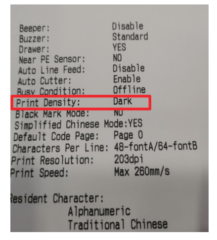POS receipt printer test page being printed
