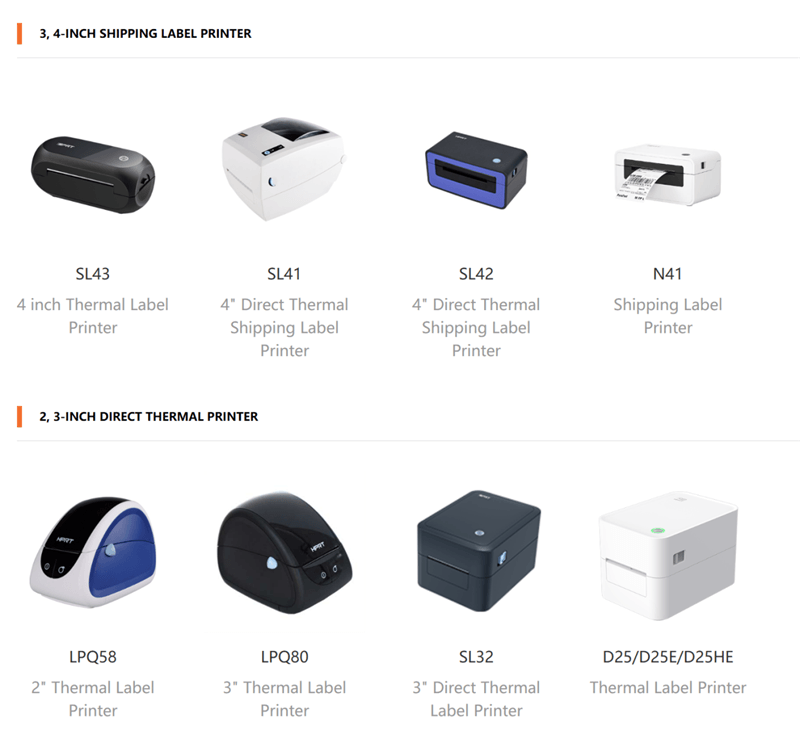 HPRT Thermal Printers list