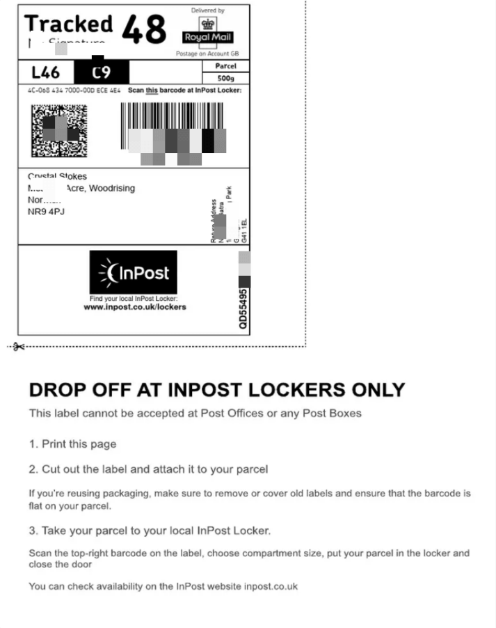 vinted shipping label