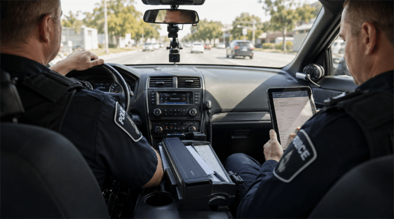 Conducting official duties in the vehicle