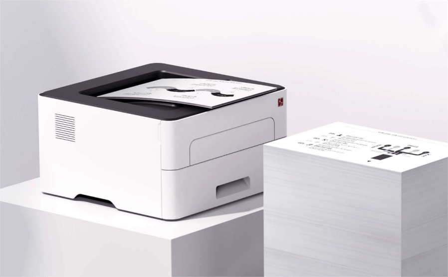 A professional laser printer in a modern office.