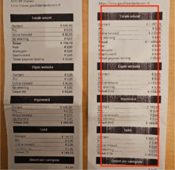 A blurry thermal receipt held in hand
