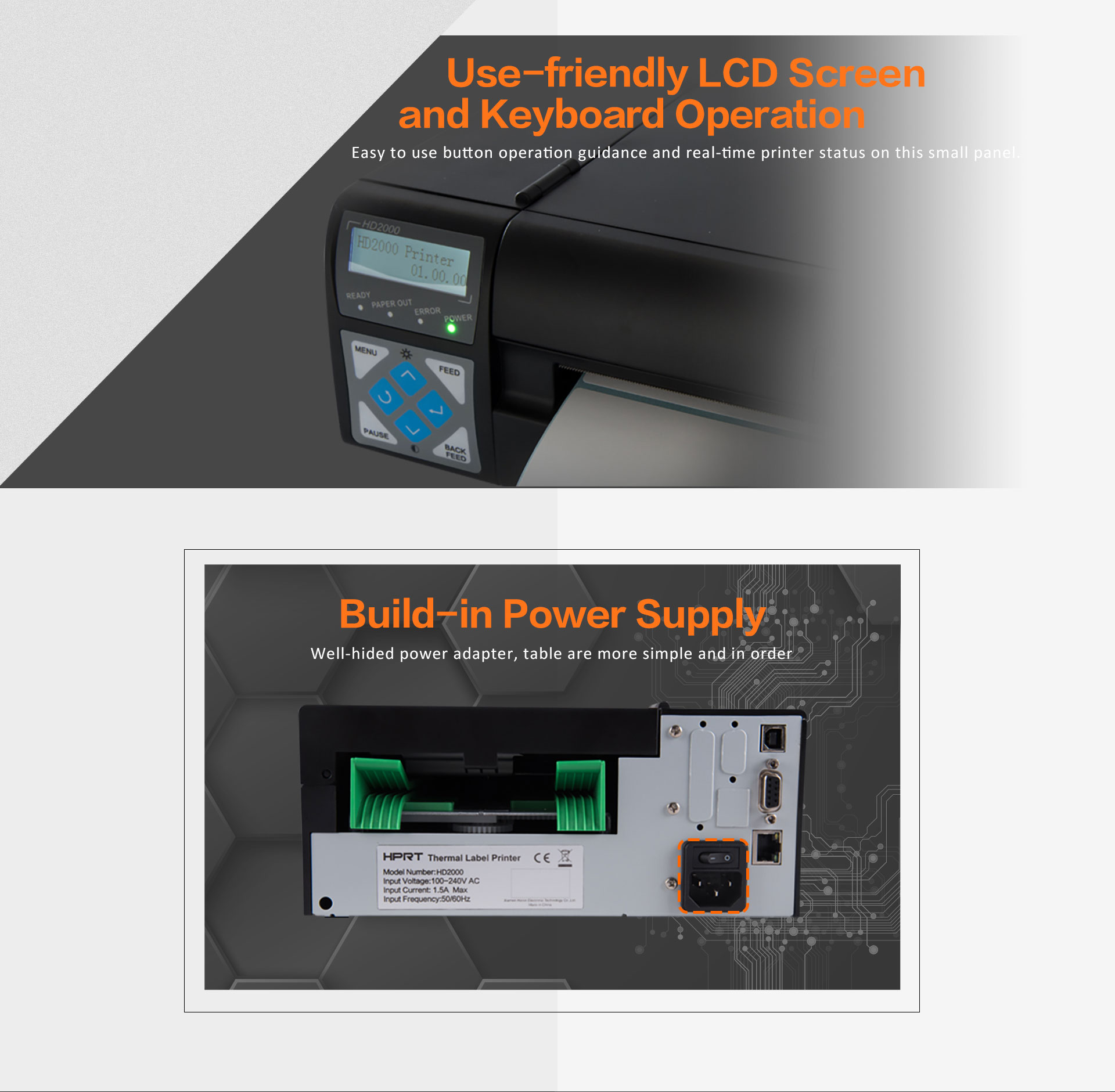 thermal label printer with detailed LCD screen