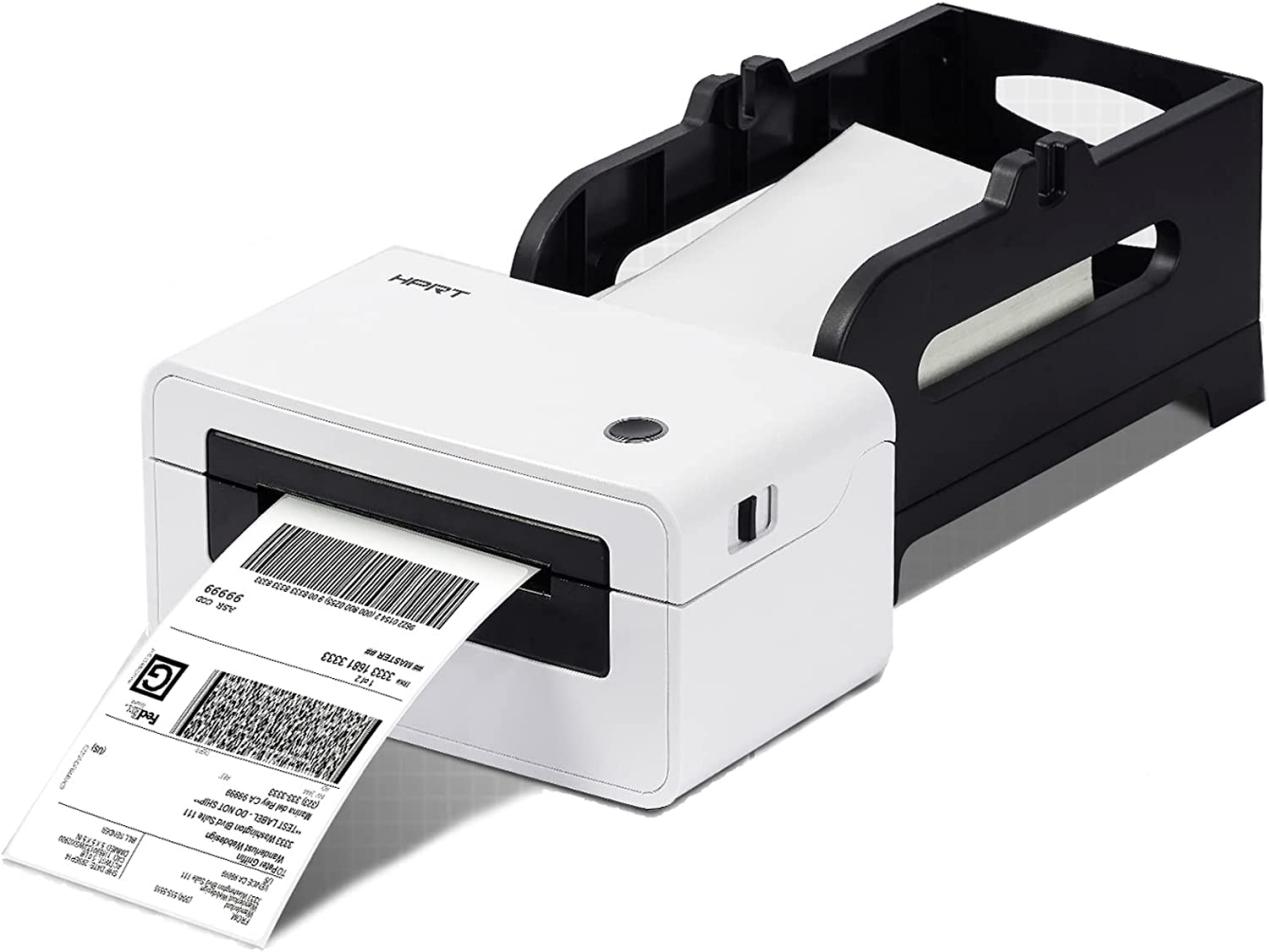 HPRT N41 thermal label printer printing shipping label with barcode