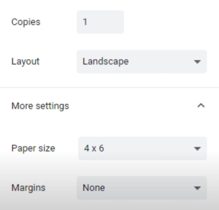 print setting screenshot of UPS