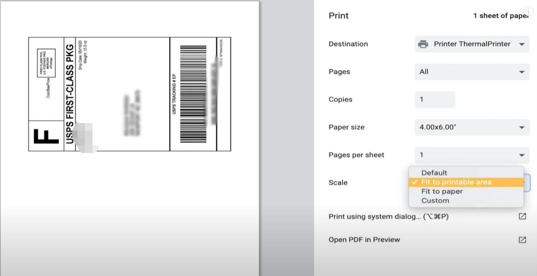 printing setting screenshot of Mercari