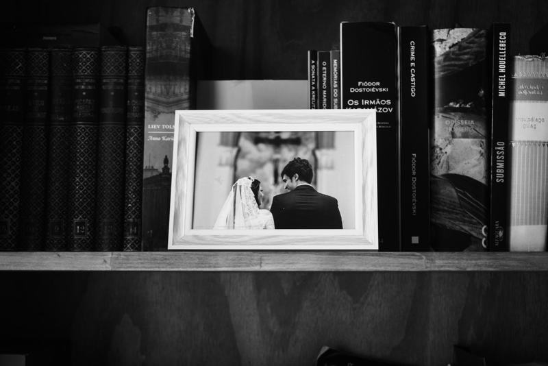wedding photo in the wooden frame
