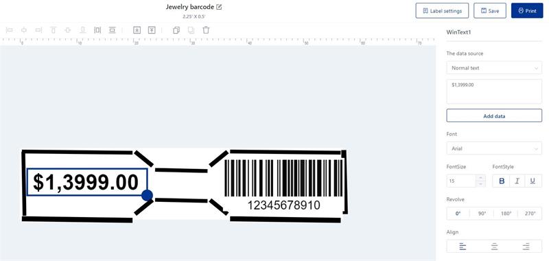 HPRT HereLabel label editing app used for making jewelry barcodes
