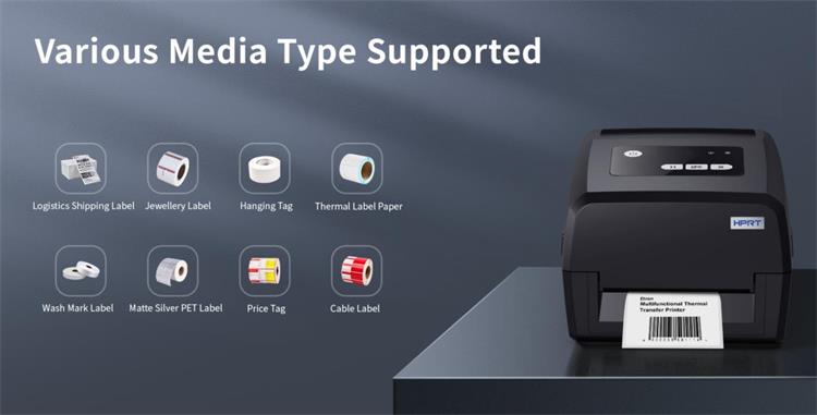 the HPRT HT800 Series Thermal Transfer Printer supports various media types