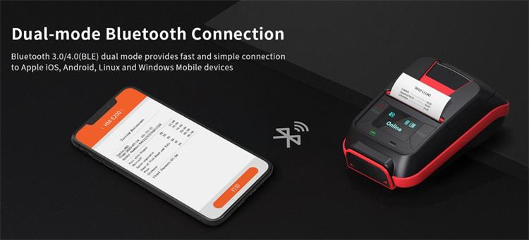 HM-E300 mobile receipt printer supports Bluetooth connectivity