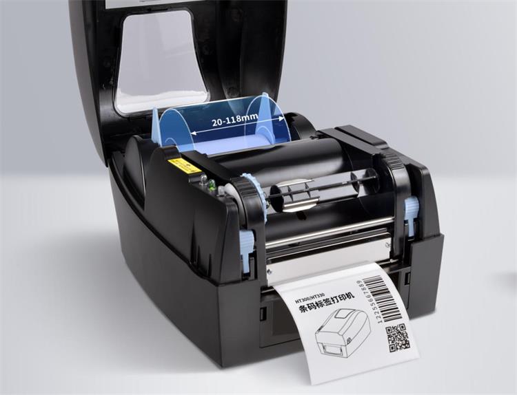 HPRT HT300 thermal transfer printer supports loading of 118mm width of label paper
