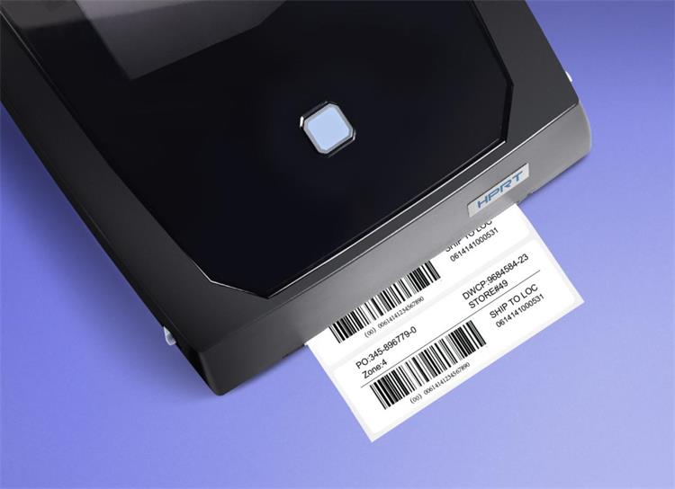HPRT HT100 transfer label printer printing barcode labels