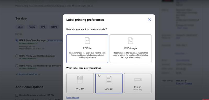 Check the format for the eBay label printing