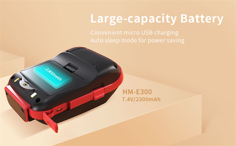 HM-E300 mobil kvittoskrivare har ett batteri med stor kapacitet