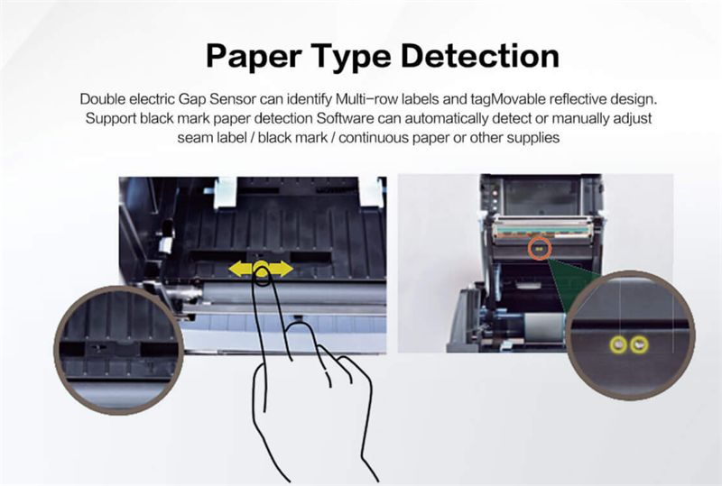 HT300 barcode printer has multiple media detection design