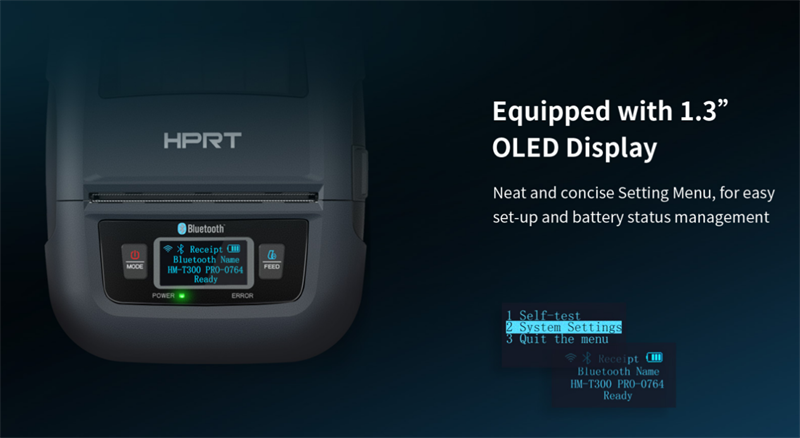 HPRT HM-T3 shelf label printer with a 1.3-inch OLED display